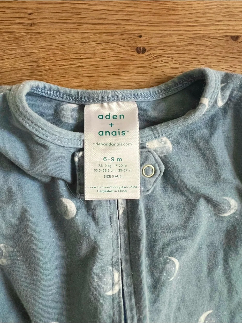 aden + anais Moon Print Light Blue Footed One-Piece Sleeper Footie Pajama Baby